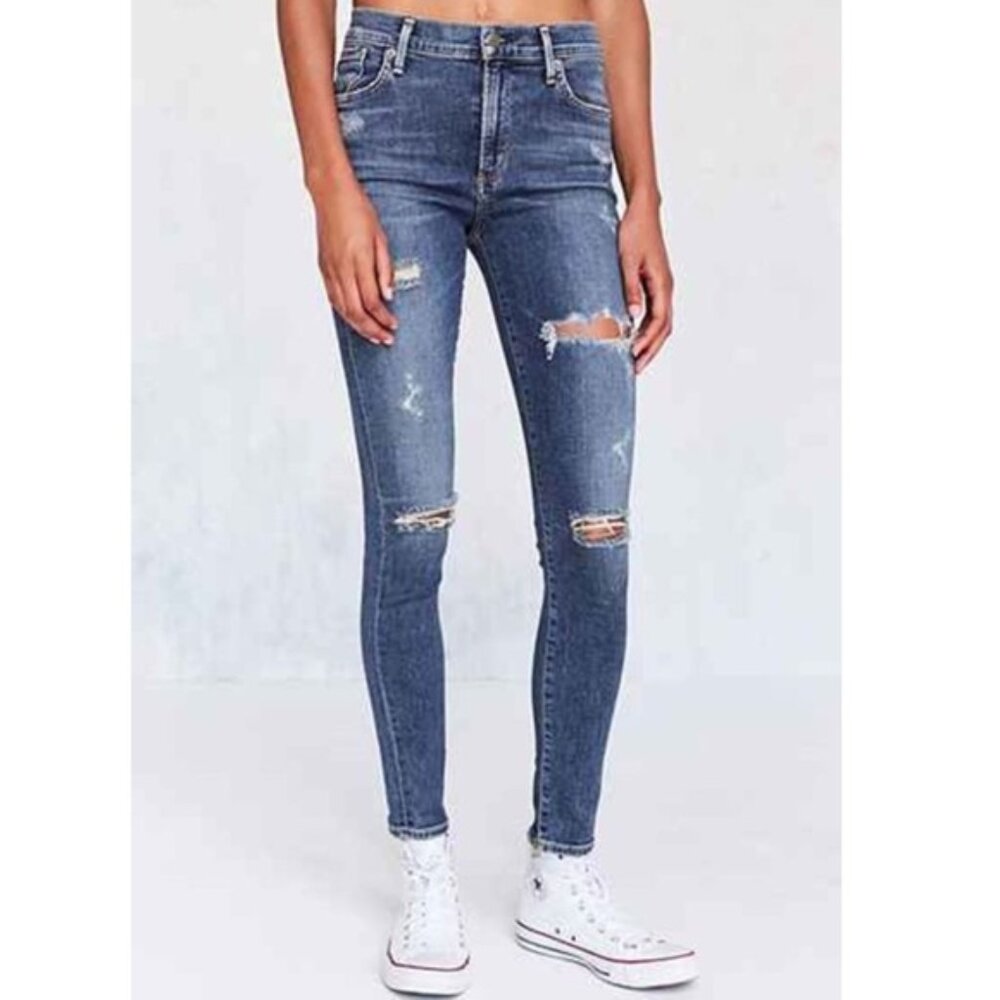 Agolde Sophie Blue Distressed High Rise Skinny Jeans in Kansas City